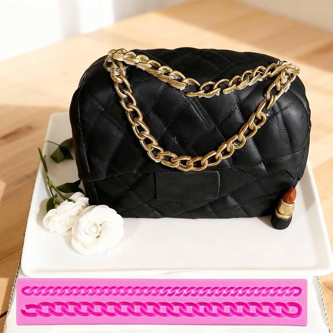 KuuGuu 2 PACK Zipper Chain Silicone Mold Realistic Chain Cake Fondant Mold Purse Bag Cake Decorating Mould for DIY Cake Border Decoration, Cupcake Topper, Jewelry, Polymer Clay, Crafting Projects