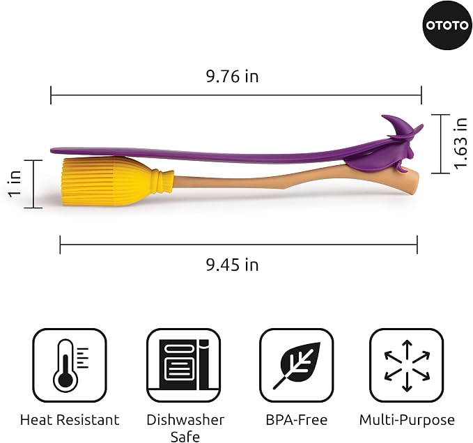 OTOTO Jar Spatula and Pastry Brush - Silicone Heat Resistant and Basting Brush, Cooking and Baking Spatula, Spooky Witchy Gifts, Gothic Kitchen Halloween Gifts, Unique Kitchen Gadgets (Witchin)