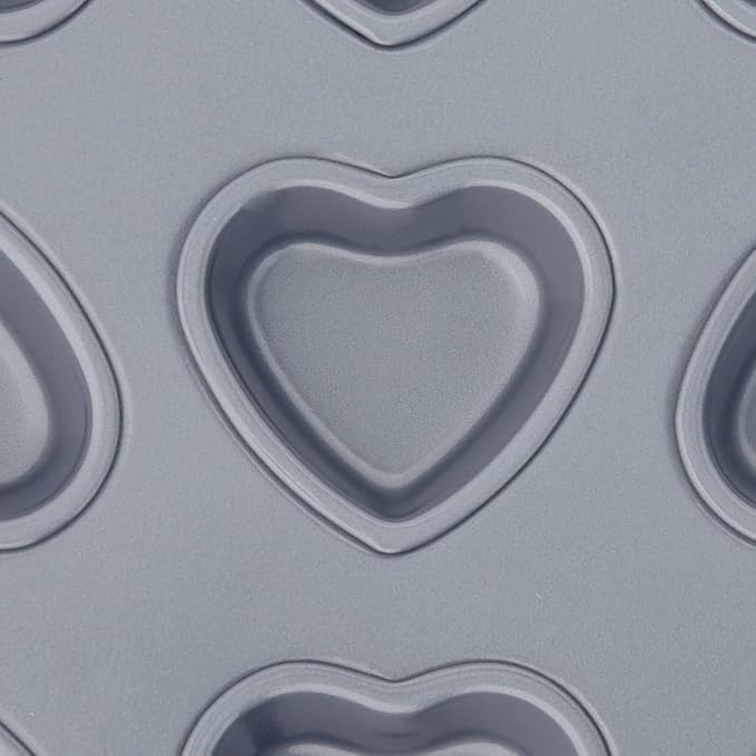 Fox Run Mini Heart Muffin Pan, 12-Cup, Preferred Non-Stick, Gray