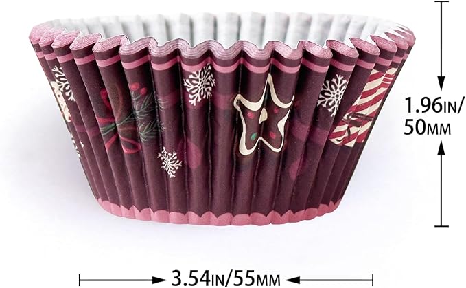qiqee Christmas Jumbo Cupcake Liners 300PCS Cupcake Liners Cupcake Cups 6 Designs Christmas Gingerbread Man Cupcake Papers Baking Cups Cupcake Wrappers (Large Size)