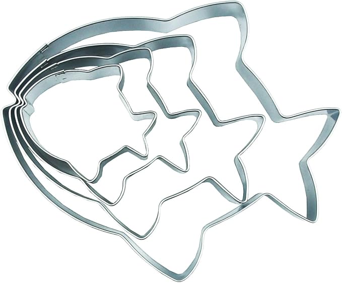 Fish Cookie Cutters Set, 4 PCS Set Fish Shaped Stainless Steel Molds for Cookies,Biscuit,Vegetable,Fruit,Baking Pastries Doughs
