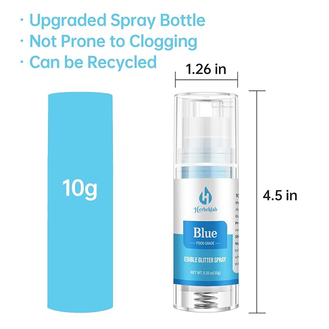 Blue Edible Glitter Spray – Herbeklab 10g Food Grade Edible Shimmer Spray for Cakes, Cookies, Chocolate, Strawberries, Drinks and Cocktails– Upgraded Bottle Design