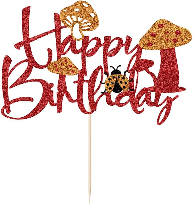 Mushroom Happy Birthday Cake Topper，Forest Theme Party Decoration，Happy Garden Party/Mushroom Theme Cake Topper Decoration Supplies (Mushroom1)