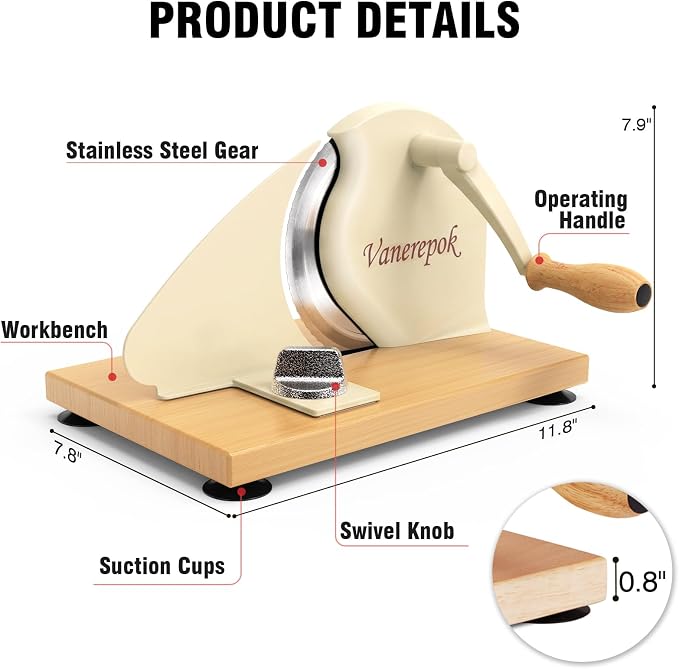 vanerepok Manual Bread Slicer for Homemade Sourdough Bread Versatile Hand Crank Bread Slicer for Sourdough Crusty Bread Etc Stainless Steel Slicers Adjustable Width for Homemade & Commercial Use