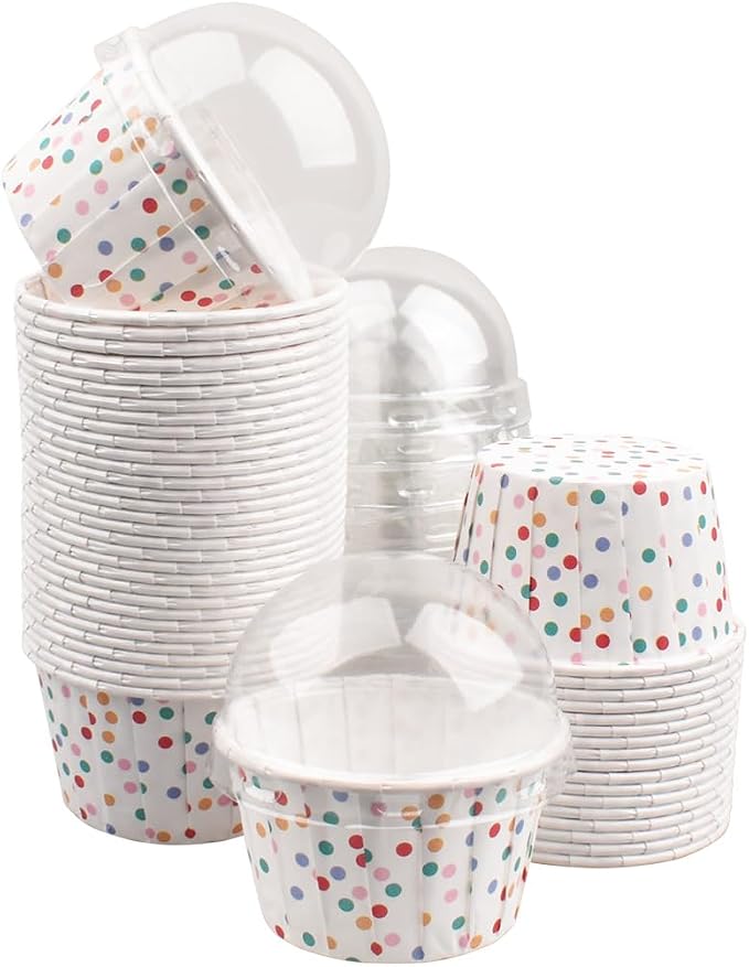 50 Pack Cupcake Cups with Lids, Foil Cupcake Muffin Liners Wrappers, Disposable Muffin Baking Cups Tins, Mini Cake Pans Containers Holder for Wedding Birthday Party