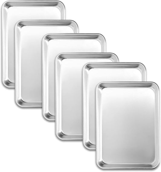 BIEAMA 6 Pack Quarter Size 13" × 10" Baking Sheet Pan Aluminum Commercial cookie sheets for baking