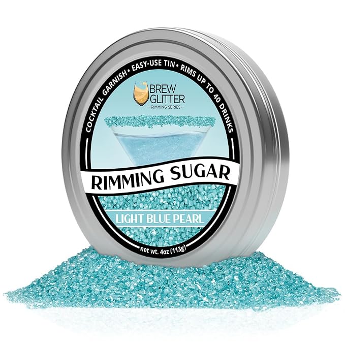 Brew Glitter - Light Blue Rimming Sugar (4oz, 1x Bar Tin) Cocktail Garnish for Mixed Drinks & Refreshments