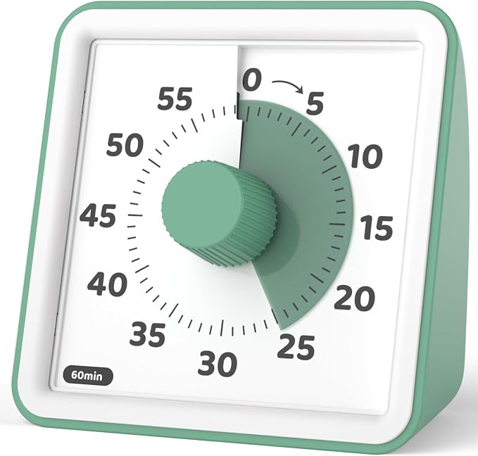 LIORQUE Visual Timer for Kids, 60-Minute Countdown Timers for Classroom Office Kitchen with Silent Operation, Kids Timer for Teaching (Batteries Included)