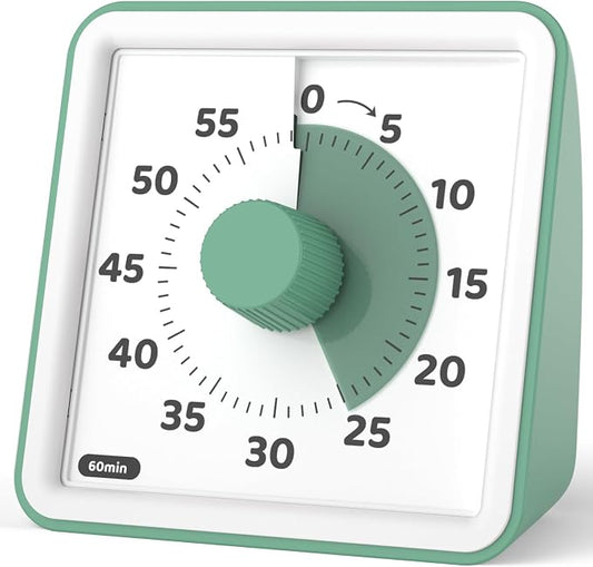LIORQUE Visual Timer for Kids, 60-Minute Countdown Timers for Classroom Office Kitchen with Silent Operation, Kids Timer for Teaching (Batteries Included)