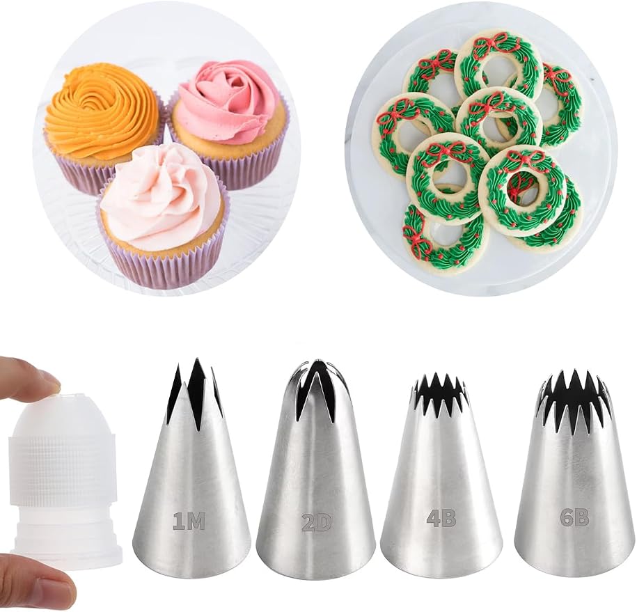 1M 2D 4B 6B Large Piping Tips and Coupler Set,Star Rose Drop Flower Churros Eclairs Icing Tips with Coupler for Cake Cupcake Cookie Decorating