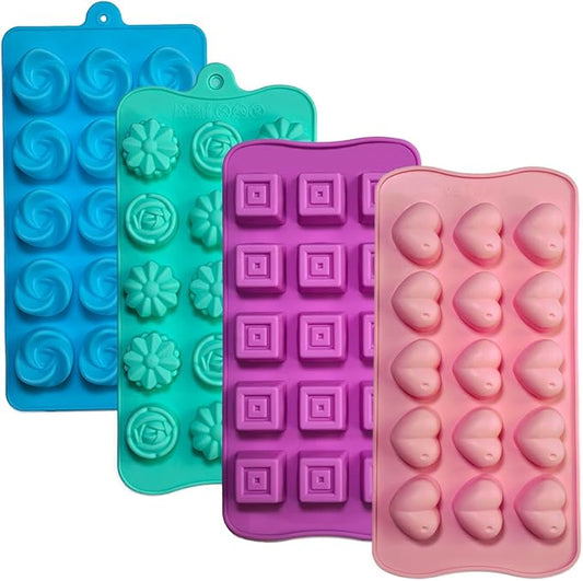 Silicone Gummy Candy Molds - 4Pcs Chocolate Mold, Non-stick and Bpa Free for Jelly, Chocolate, Baking, Wax Melt, Ice Cubes
