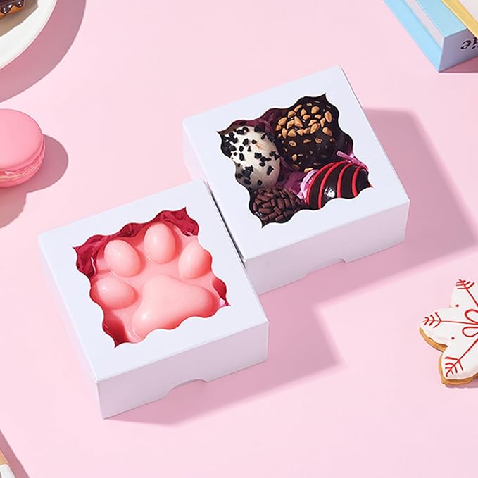 SLShePack 3x3x1.5Inches 50 Pcs Mini Bakery Boxes with Window for Homemade Soap,Cookies,Chocolate truffle,Chocolate Covered Strawberries