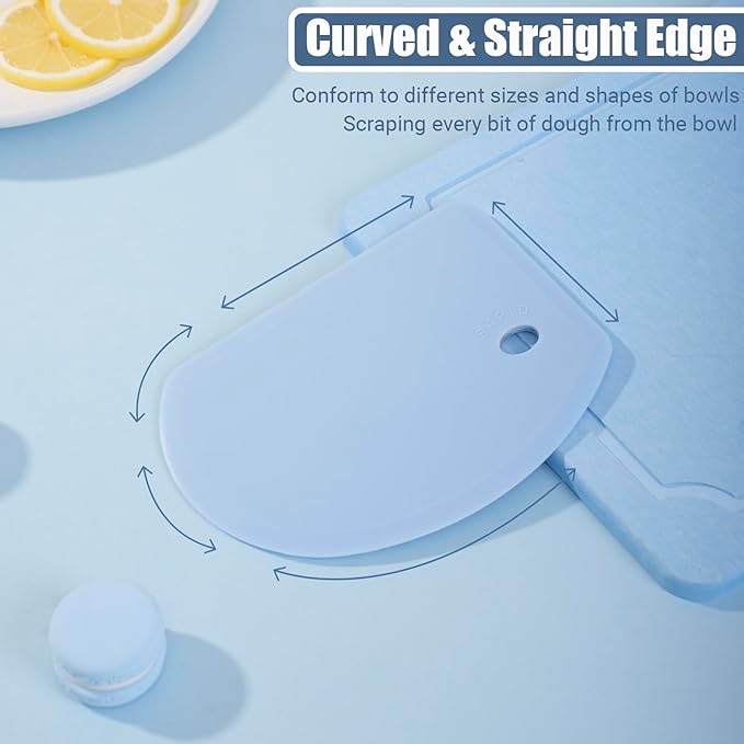 Silicone Dough Scraper with Stainless Steel Sheet, Curved Edge Flexible Bowl Scraper for Baking, Food Grade Silicone Bench Scraper for Sourdough Bread Basket, Set of 2, Blue & Mint Green, SAPID