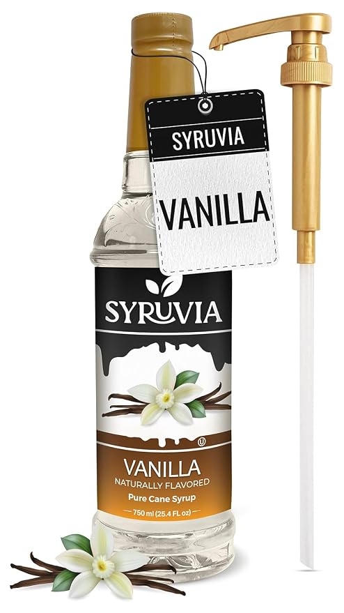 Syruvia Coffee Syrup, Vanilla Flavored Syrup for Drinks, Lattes, and Desserts – 25.4 fl oz - with Pump