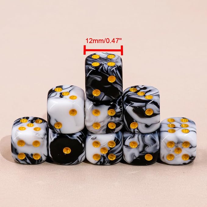 36 of Pack 12MM 6 Sided MINI Dice Set,Two Colours D6 Game Dice Set, 6 Sided Standard Dices for Yahtzee, Bunco or Teaching Math,with Portable Plastic Box(White+Black)
