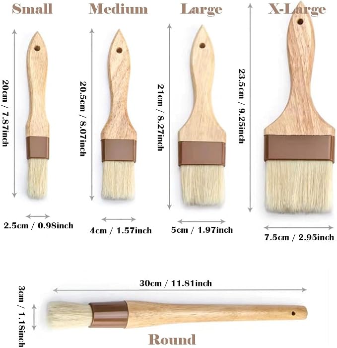 2 Pieces Pastry Brushes Basting Oil Brushes with Boar Bristles, Beech Hardwood Handles Barbecue Grill BBQ Brush for Spreading Butter, 3 Inch Width Kitchen Cooking Baking Brush