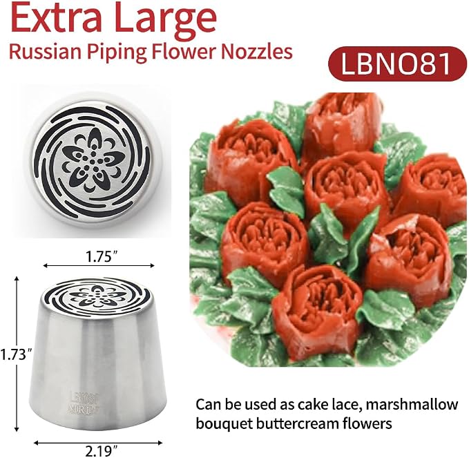 Extra Large Russian Piping Tips for Marshmallows Stainless Steel Flower Frosting Nozzles many styles Cake Decorating Baking tool for Buttercream, Cupcakes Cookies(SL81)