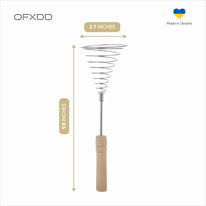Stainless Steel Spring Coil Whisk 2 Pcs - Wire Whip Egg Whisk with Wooden Long Handle - Heavy Duty Whisks for Cooking