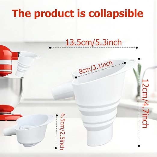 Flour Funnel Attachment for KitchenAid Stand Mixer, Hands-Free No-Spill Pouring Shield for Tilt-Head 4.5 & 5 Qt Bowls (KSM150), Dishwasher Safe Baking Accessory for Dry & Liquid Ingredients (Soft)