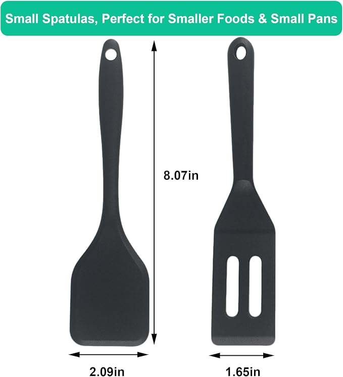（2 Pack） Heat-Resistant Flexible Silicone Spatula for Baking, Cooking, Small Silicone Spatula Kitchen Utensils for Cookies & Brownies, Mini Rubber Spatulas for Nonstick Cookware (Black)