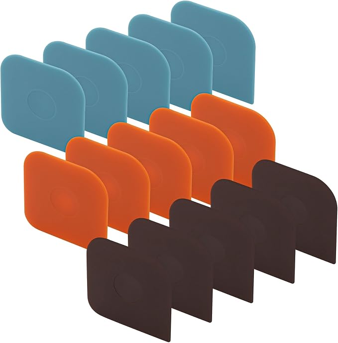 15 Pcs Pan Scrapers, Plastic Pot Scraper, Dish Scraper Tool for Kitchen Cast Iron Skillet Cookware Cleaning (5 Brown+5 Blue+5 Orange）