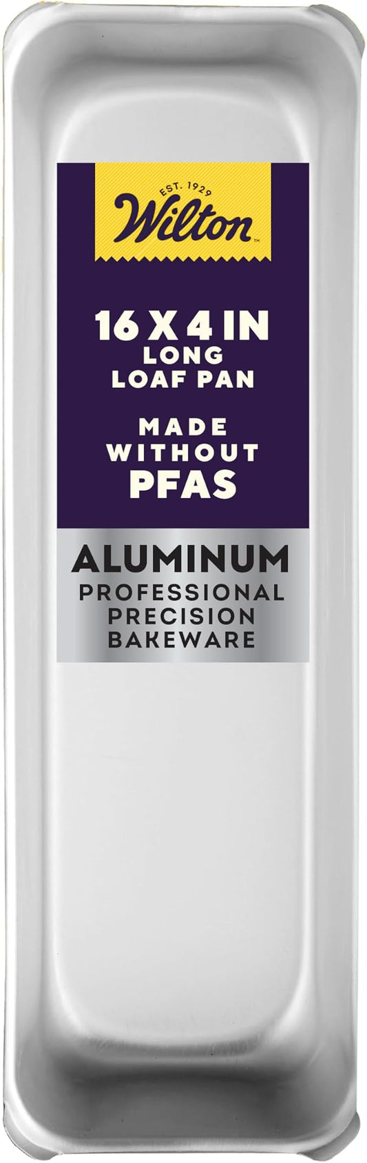Wilton Long 16 x 4 in Aluminum Loaf Pan, Oversized Bakeware for Pound Cakes & More, Durable, Even Heating, Rust-Resistant, Professional Quality, Packaging May Vary