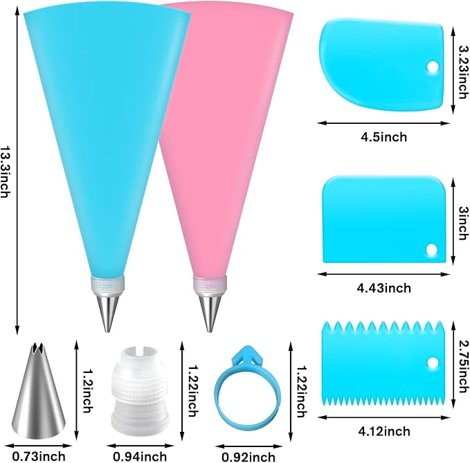 Piping Bag and Tips Set,Reusable Pastry Bag,Baking Piping Set,Including 24 Piping Tips,4 Piping Bags,4 Couplers,4 Bag Ties and 6 Cake Scrapers for Baking Cake Decorating