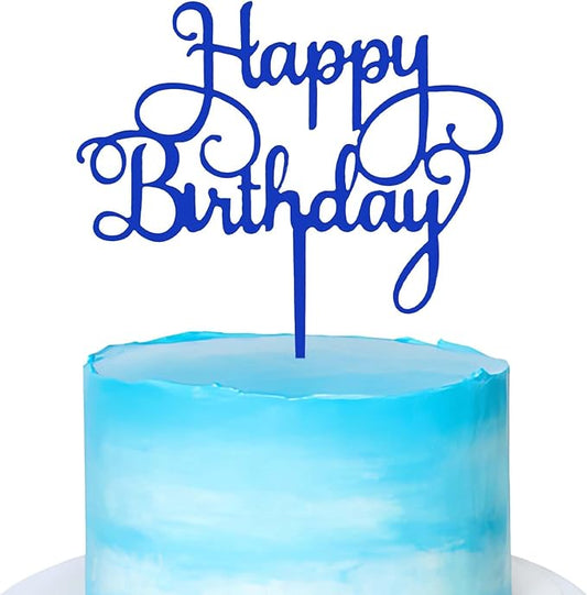 ZHENGYE Happy Birthday Cake Topper Decoration For Birthday Decorations Supplies(Blue)