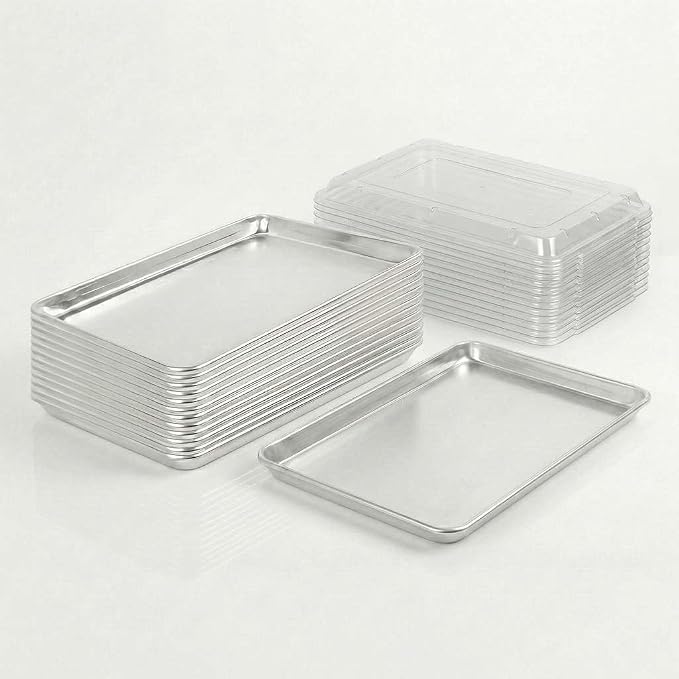 13" x 18" Commercial Baking Tray with Lid 12 Pack Half Sheet Pan BPA Free Cover