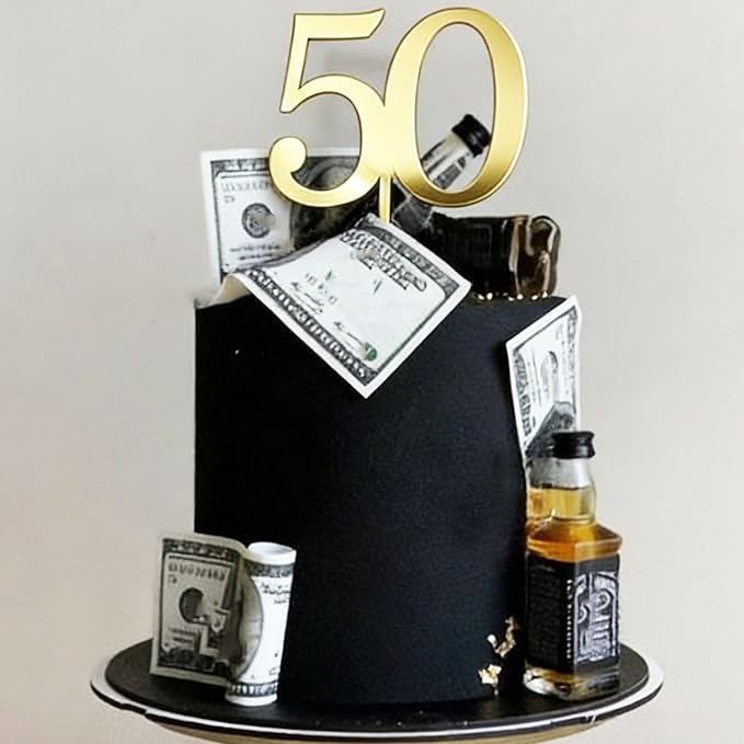 50th Birthday Cake Topper,Gold Mirror Acrylic Cheers to 50/Fifty Years Old,Number 50 Themed Party for Vow Renewal Wedding Anniversary Birthday Celebration Accessory Party Supplies Perfect Ideas
