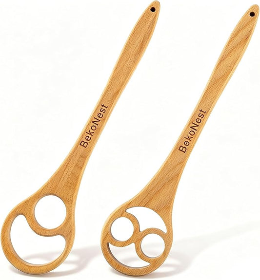 Danish Dough Whisk, 2 Pack Wooden Sourdough Bread Whisk, Seamless One-Piece Premium Beech Wood Dutch Dough Whisk for Sourdough Bread, Pizza Crust, Pastry, Pasta, Easy to Clean & Store