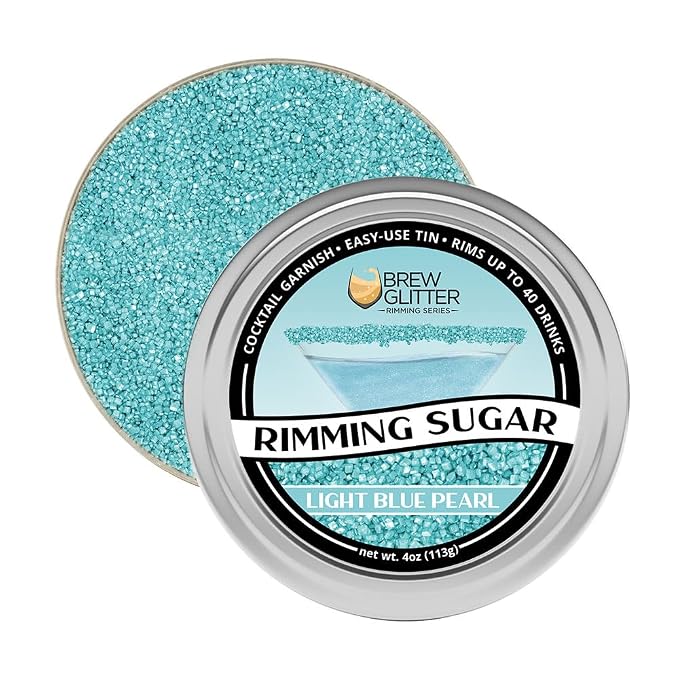 Brew Glitter - Light Blue Rimming Sugar (4oz, 1x Bar Tin) Cocktail Garnish for Mixed Drinks & Refreshments