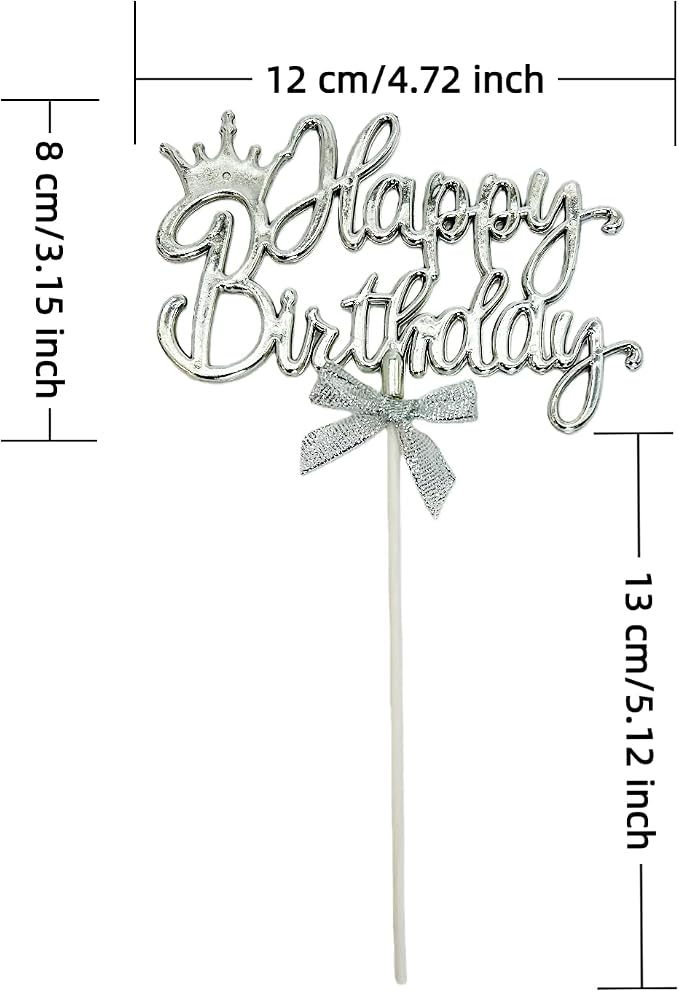 Elegant Acrylic Birthday Cake Topper with Crown & Bow Design - Reusable Decoration for Party, Wedding, Baby Shower (Silver)