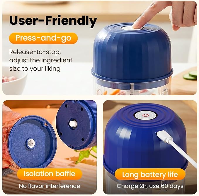 Electric Garlic Chopper, Mini Wireless Rechargeable Veggie Chopper with Stainless Steel Blades, Portable Food Processor for Onion Ginger Chili Meat, 260ml Small Kitchen Gadget (Light Green)