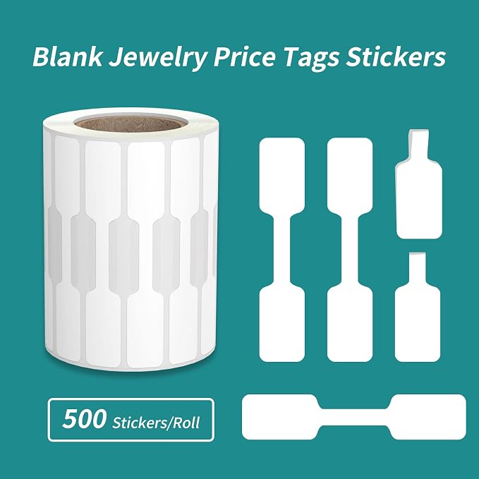 1000 Pcs Jewelry Price Tags Stickers Roll for Necklace Earring Price Identify, Labelchoice Rectangle Shape Self Adhesive White Blank Dumbbell Jewelry Tags Stickers for Bracelet, Ring, Clothing Display