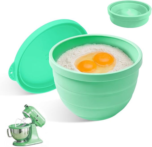 Foldable Silicone Liners for 5 Qt KitchenAid Tilt-Head Stand Mixer(Only), Odourless,Thicker, Cold/Heat-Resistant & Non-Stick, Easy Clean, with Splash-proof Bowl Lid, Green