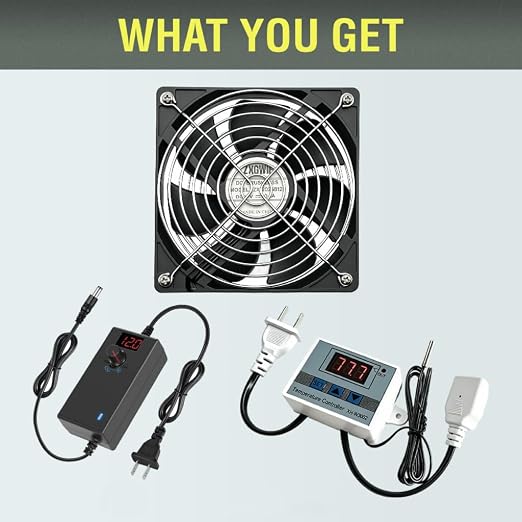 Dual Ball 120mm x 25mm AC Plug Cooling Fan with Smart LED Temperature & Speed Controller, High Airflow DC 12V Fans for AV Cabinet, Server Rack, Chassis, Workstation DIY