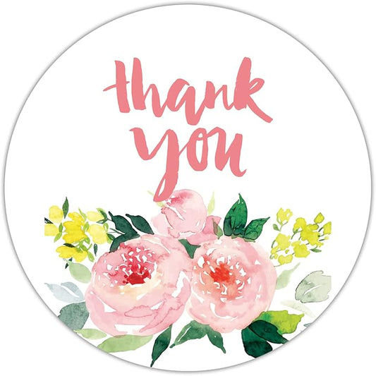 Pink Flower Thank You Stickers, 2 inch 50PCS Self-Adhesive Thank You Labels Great for Wedding, Small Business, Bakeries, Handmade Goods, Birthday Party Favors Labels & Mailing Supplies.