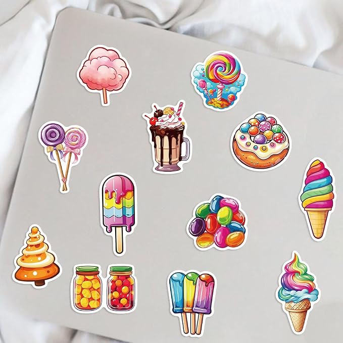 Cute Candies Lollipops Ice-Cream Cake Aesthetic Stickers, 50PCS Funny Sweets Aesthetic Waterproof Stickers for Water Bottles Laptop Journal Scrapbook, Sweet Snack Decals