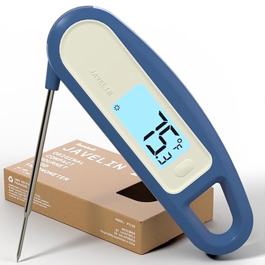 Lavatools PT12B Javelin 2 Ultra Fast Digital Instant Read Meat Thermometer for Grill and Cooking, 3" Probe, Compact Foldable Design, 1.5" Backlight Display, Water Resistant-Blueberry