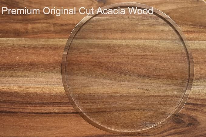 12" Two-Tier Acacia Wood Lazy Susan Organizer Kitchen Turntable for Cabinet Pantry Table Organization