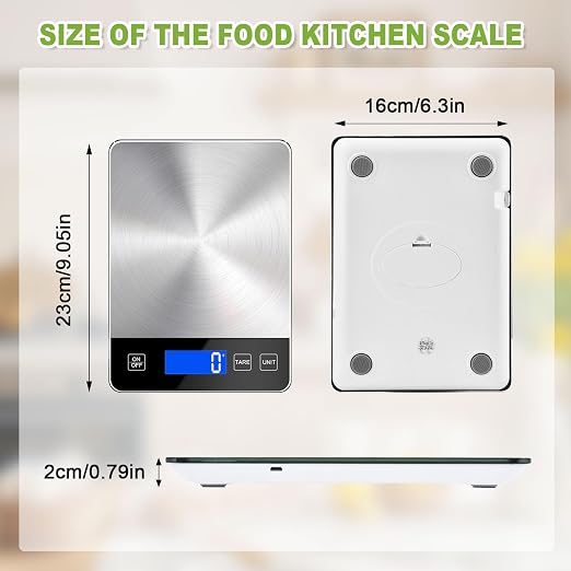 Digital Kitchen Scale, 33lb Food Scale Precisely Measures Grams and Ounces for Baking, Cooking, and Meal Prep, 304 Stainless Steel Weight Scale for Food with LCD Display, Batteries Included