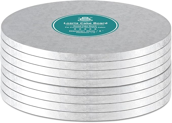 Silver Cake Drum Round 6 Inch Cake Boards with 1/2-Inch Thick Smooth Edges for Multi Tiered Birthday Wedding Party Cake Drums Board (8 PCS)