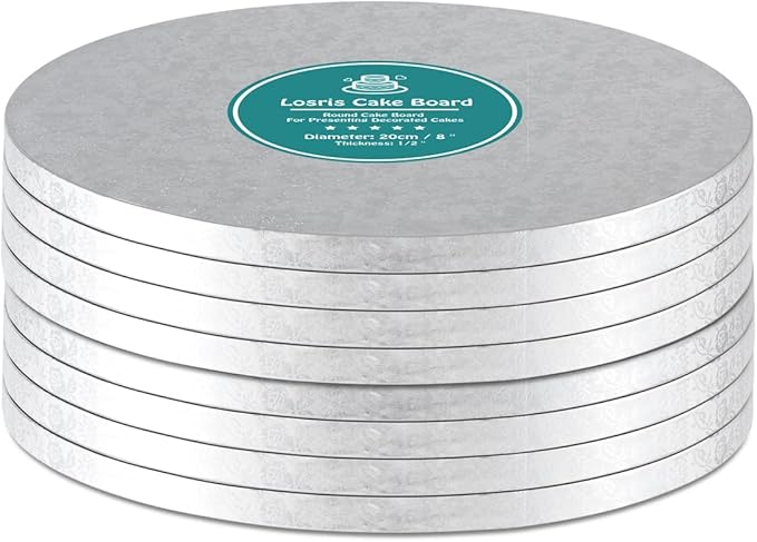 Silver Cake Drum Round 10 Inch Cake Boards with 1/2-Inch Thick Smooth Edges for Multi Tiered Birthday Wedding Party Cake Drums Board (8 PCS)