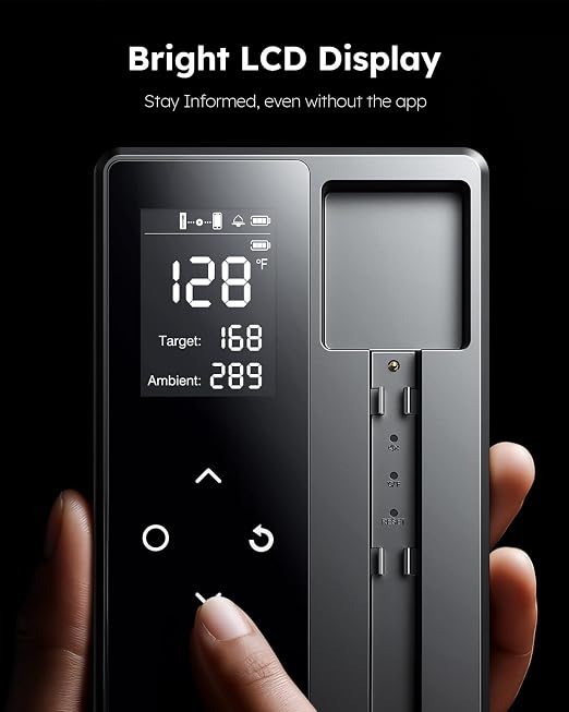 Smart Wireless Meat Thermometer with Ultra-Thin Probe, Digital Food Thermometer 0.5S Instant Read, 600FT Bluetooth Range Real-Time Monitoring & Smart Alerts for BBQ, Grill, Smoker, Oven, Air Fryer