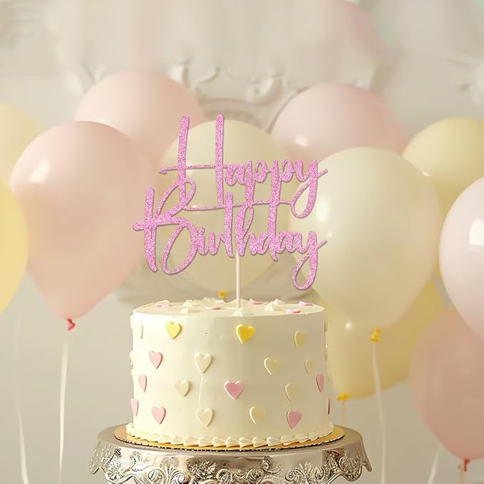 pink Happy Birthday Cake Topper, Happy Birthday Cake Bunting Deco, Baby Gender Reveal Party/Anniversary Party Decoration Supplies (1)