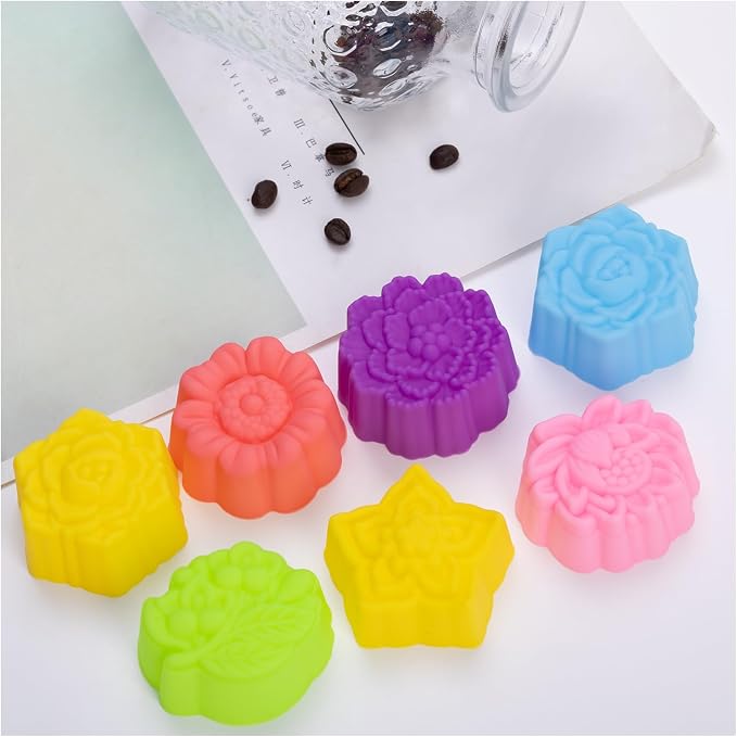 42 Pcs Silicone Cupcake Molds - Multi-Shape Non-Stick Baking Cups, Reusable and Washable for Cupcakes, Muffins, and Party Treats – 6 Stylish Flowers Designs (Style2)