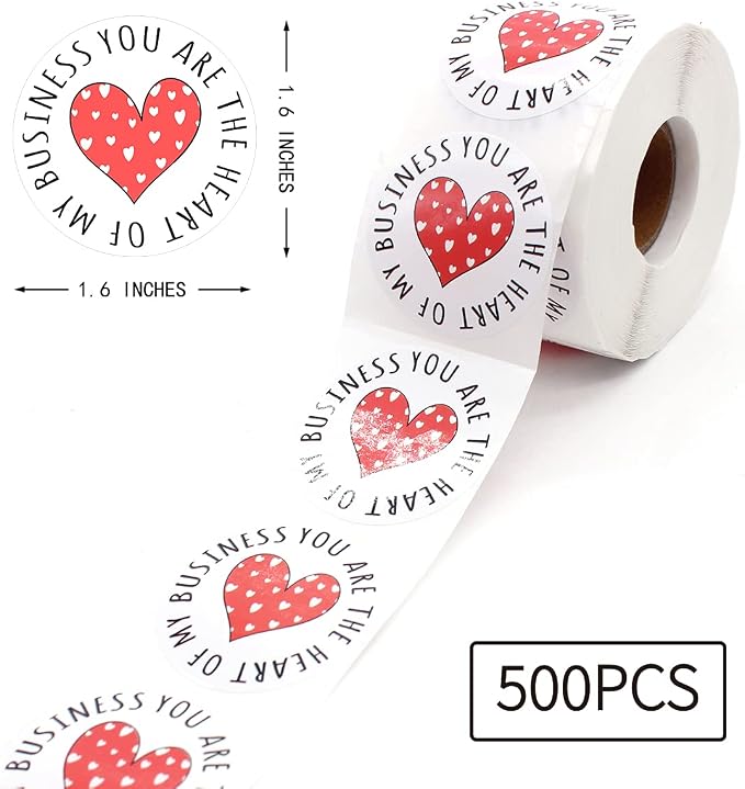 Littlefa You are The Heart of My Business with Love Sticker,Thank You Stickers for Small Business Shipping Mail Package Packing 500 PCS