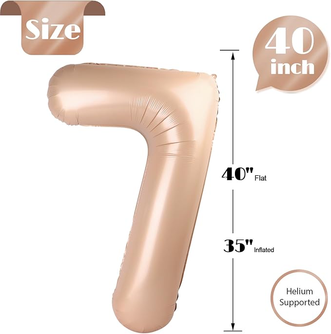 Light Brown 7 Balloon, Tan Number Balloons 40 Inch, 7th Beige Birthday Decorations for Kids Girls Boys, Sandy Brown Party Decoration for Women Men, Khaki Number 7 Balloon
