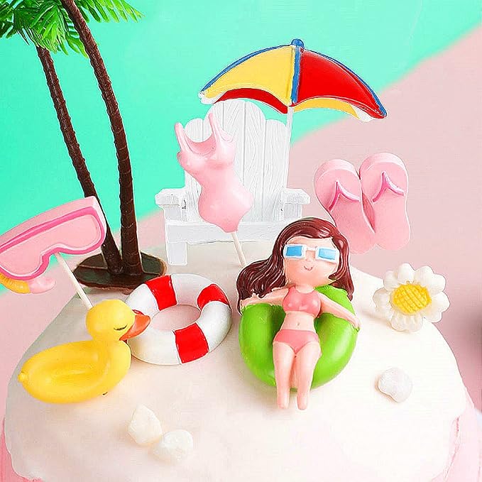 Pink Cake Decoration Beach Cake Toppers Summer Birthday Party Supplies Beach Party Supplies Swimming Pool Party Supplies